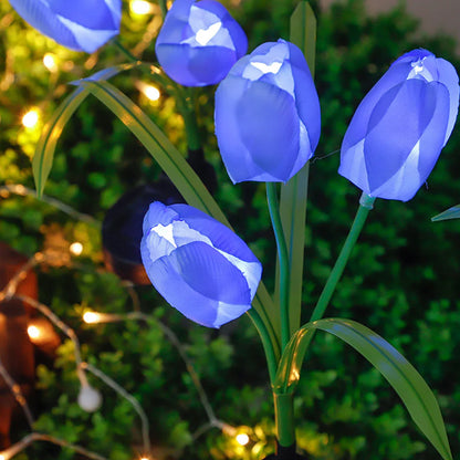 Solar Powered Three-Headed Tulips with Leaves (Random Colors)