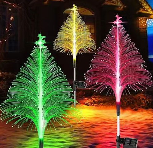 Solar fiber Christmas tree with stars (Random Colors)