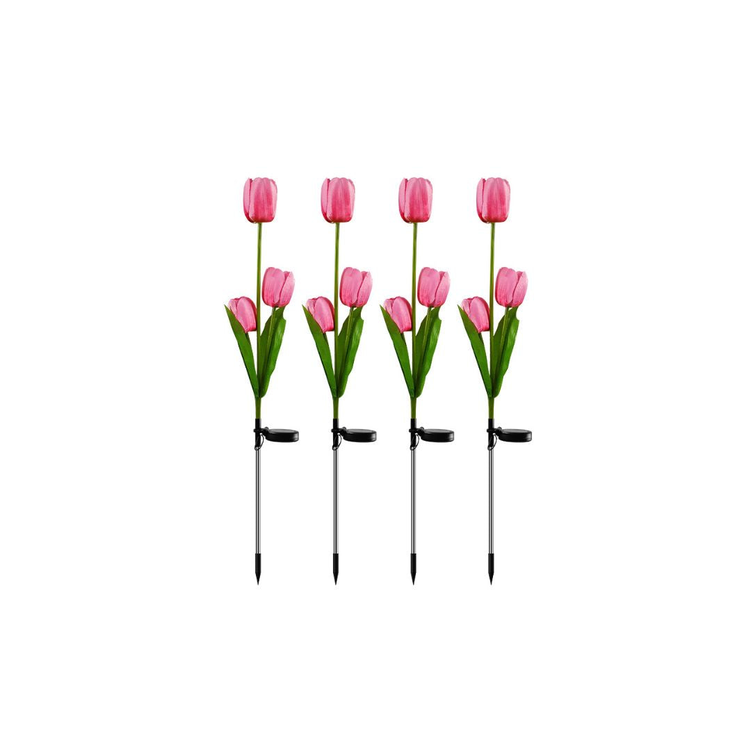Solar Powered Three-Headed Tulips with Leaves (Random Colors)