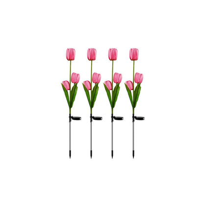 Solar Powered Three-Headed Tulips with Leaves (Random Colors)