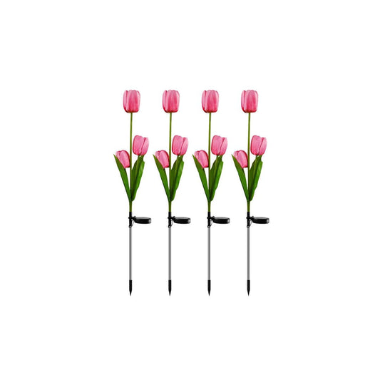 Solar Powered Three-Headed Tulips with Leaves (Random Colors)